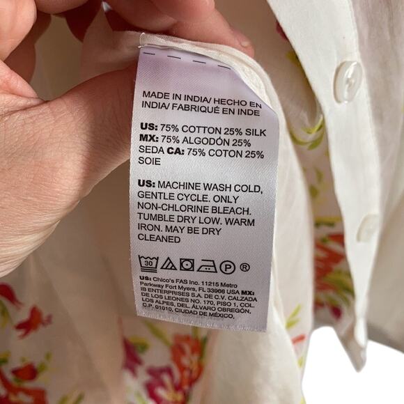 Chico's Coconut Floral Western Equestrian Rodeo Ranch Boho Button Up Cotton Top - Picture 8 of 9